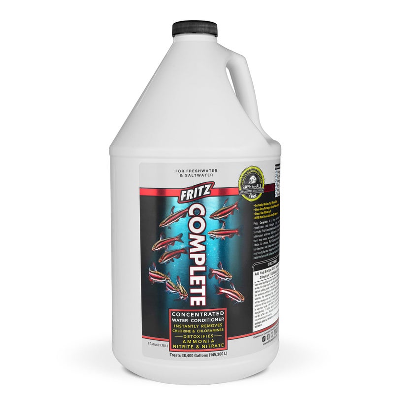 Fritz Aquatics Fritz Complete â€“ Concentrated Water Conditioner/Tap Water Dechlorinator, Instantly Detoxifies Chlorine, Chloramines, Heavy Metals, Ammonia, Nitrite/Nitrates, for Fresh and Saltwater (1 gal) - Image 1